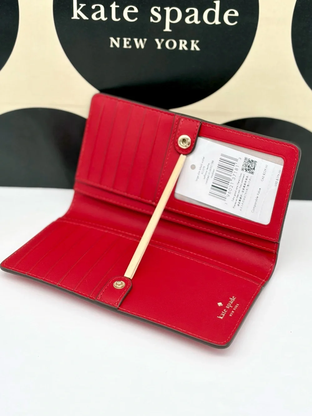 Kate Spade Large Madison Slim Bifold Wallet Red NWT